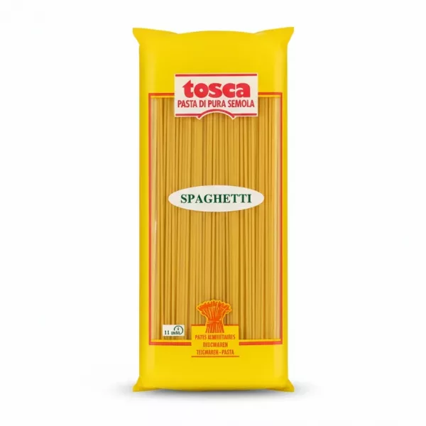 Package of Tosca spaghetti pasta in yellow wrapping