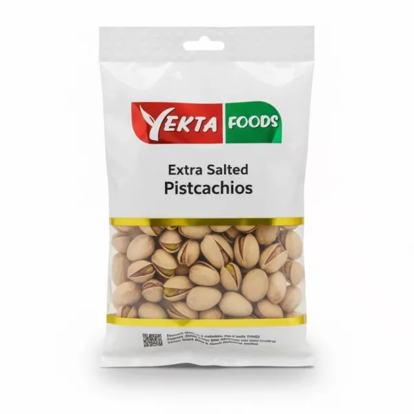 Yekta Foods Extra Salted Pistachios pack front view