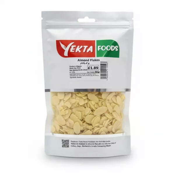 Pack of Yekta Foods almond flakes showing the front label