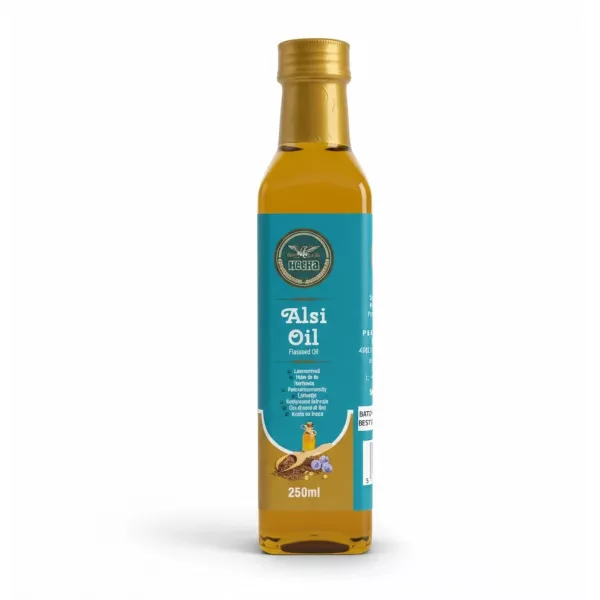 Bottle of Heera Alsi Oil Flaxseed Oil 250ml showing front label