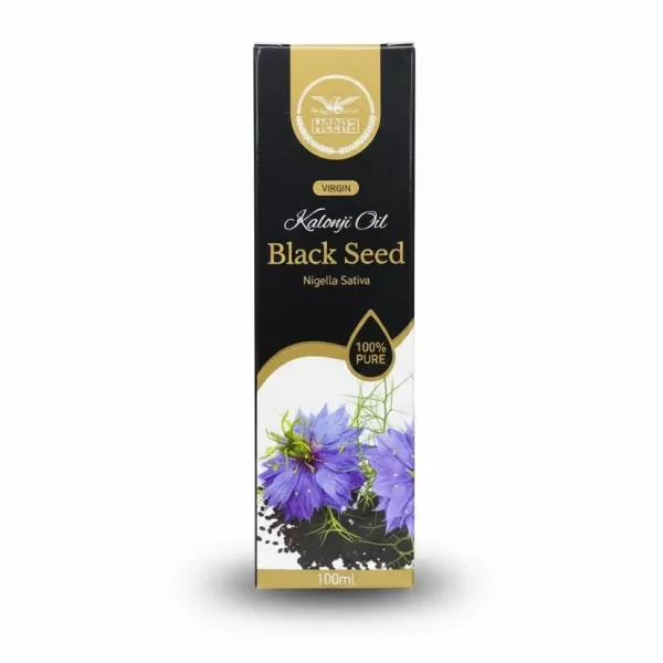 Heera Virgin Kalonji Black Seed Oil 100ml box front view