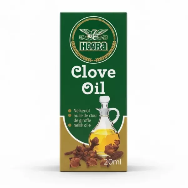 Heera Clove Oil box front view showing green and gold packaging
