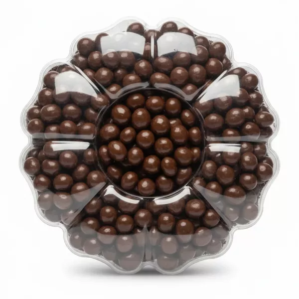 Achachi Choco Dragee chocolate nut assortment in flower-shaped clear container