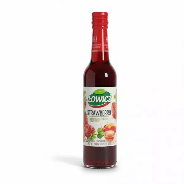 Lowicz strawberry syrup bottle front label