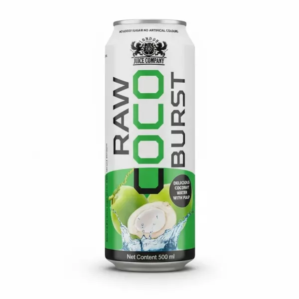 Can of London Juice Company Raw Coconut Burst coconut water with pulp