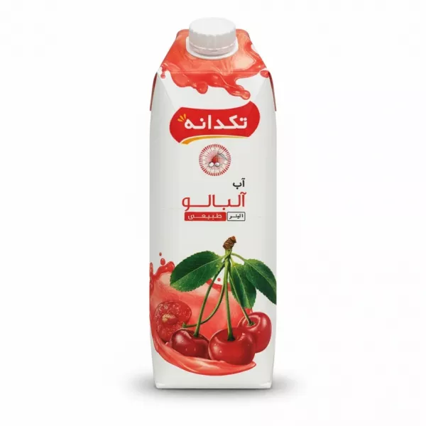 Tetrapak carton with sour cherry juice and images of cherries