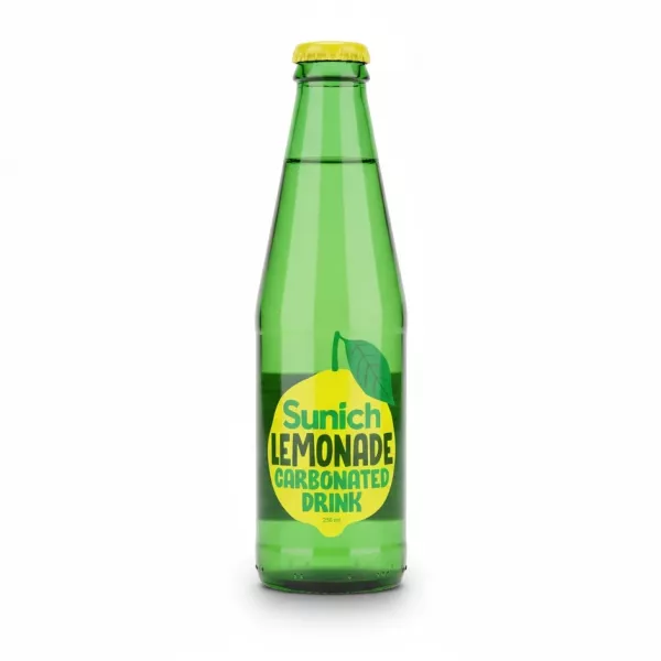 Sunich Lemonade Carbonated Drink green glass bottle front view