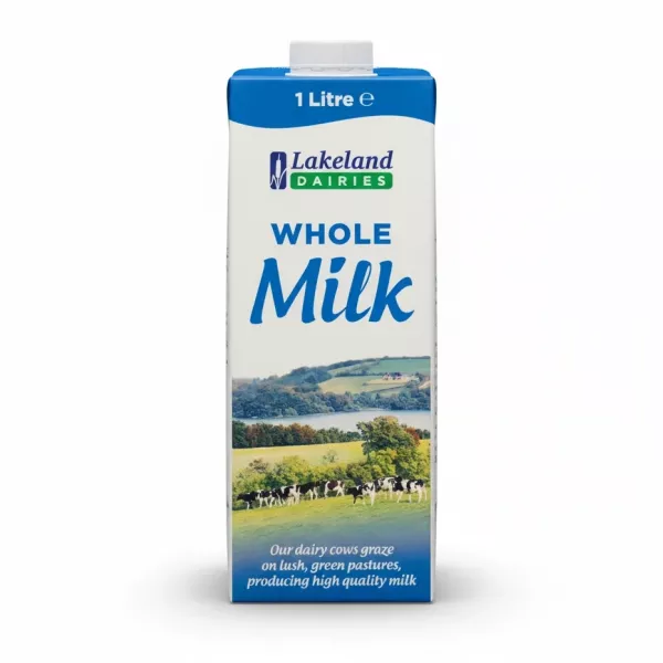 Lakeland Dairies whole milk 1 litre carton front view