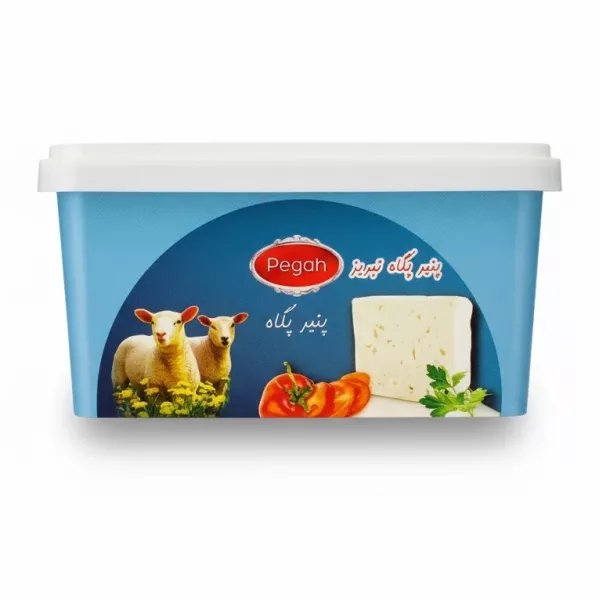 Container of Pegah sheep's milk cheese with image of sheep and cheese slice