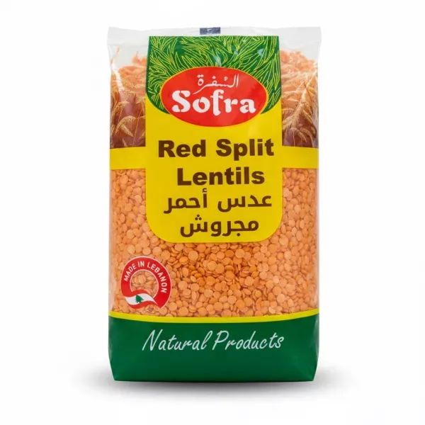 Packaging of Sofra Red Split Lentils front view showing logo and product name