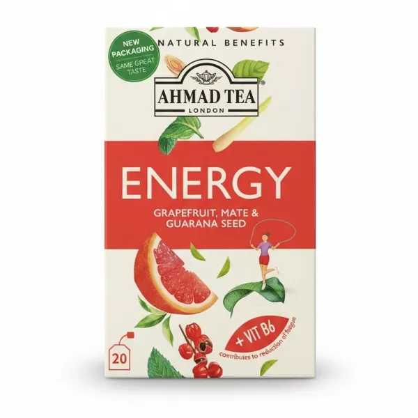 Ahmad Tea Energy Grapefruit Mate & Guarana seed tea box front