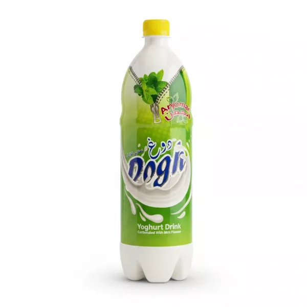 Bottle of Anjoman Carbonated Mint Yoghurt Drink front view