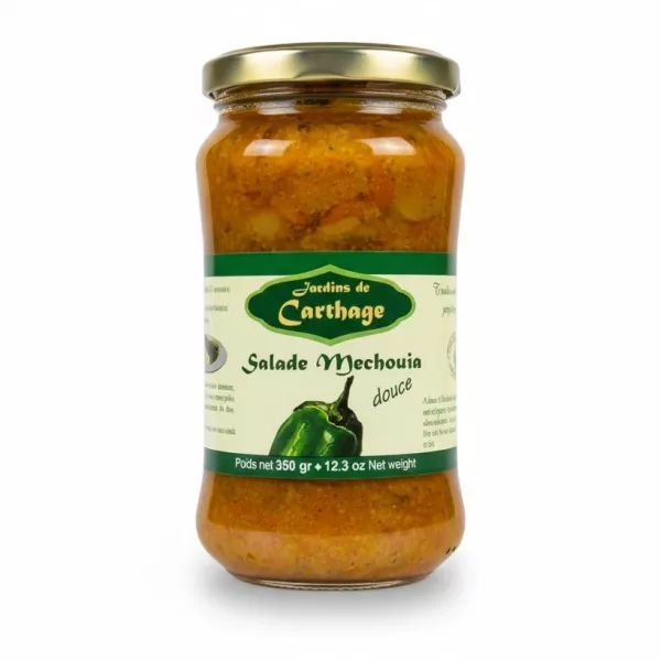 Jardins de Carthage Salade Mechouia Mild in glass jar front label