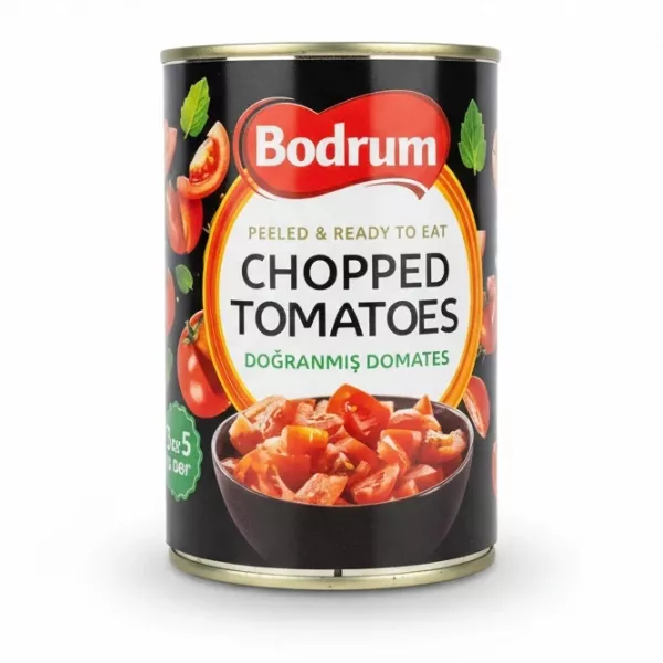 Bodrum branded canned chopped tomatoes front label