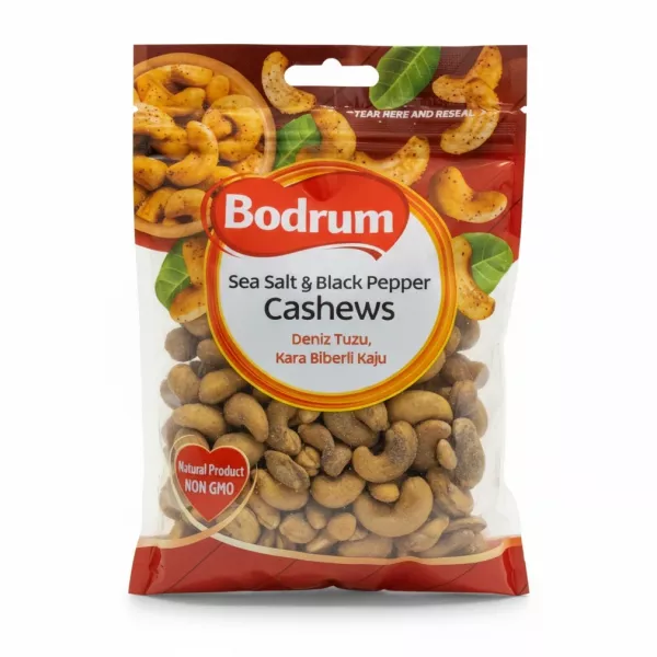 Bodrum Sea Salt & Black Pepper Cashews front packaging