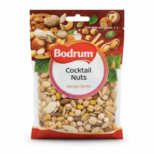 Bodrum Cocktail Nuts front packaging with mixed nuts visible
