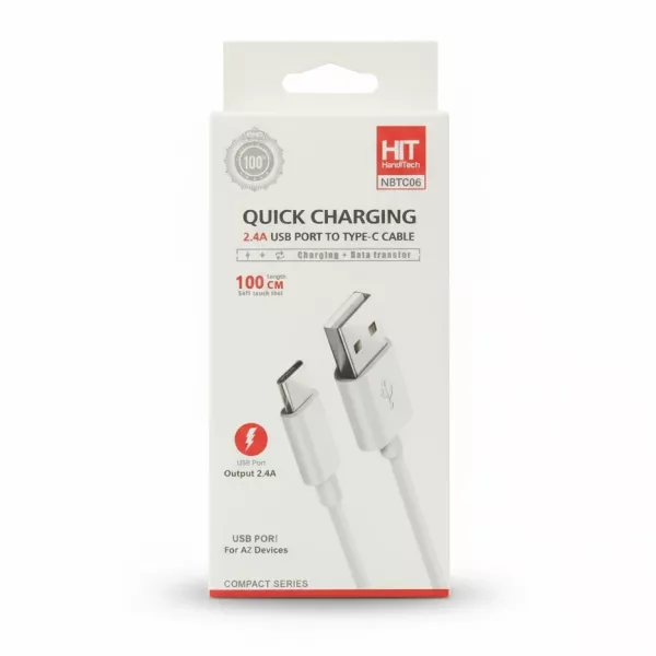 HandiTech USB to Type-C fast charging cable in retail packaging front view