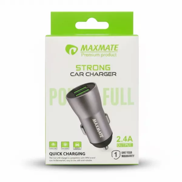 Maxmate strong car charger in packaging front view