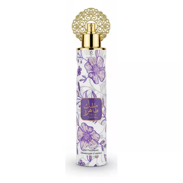 Arabiyat Musk Tahira Air Freshener bottle with floral design and gold decorative cap
