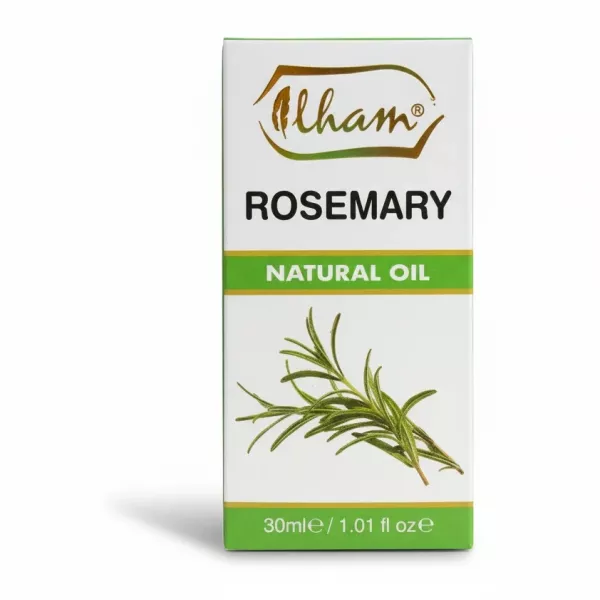 Ilham Rosemary Natural Oil packaging front with rosemary illustration