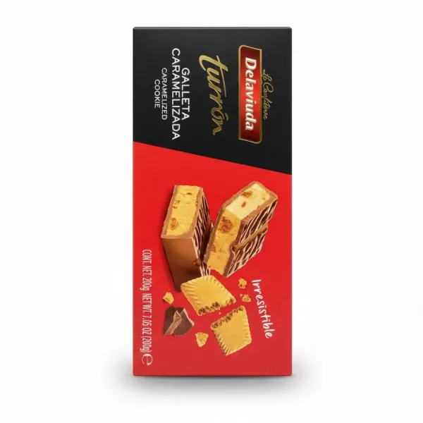 Delaviuda Caramelized Cookie Turón chocolate bar packaging