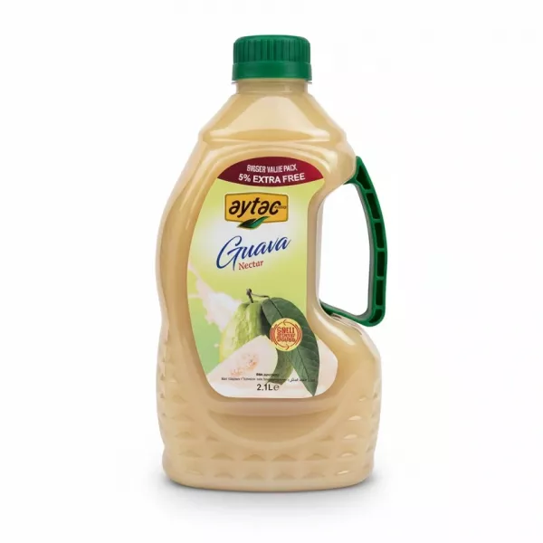 Bottle of Aytac Guava Nectar with green cap and handle