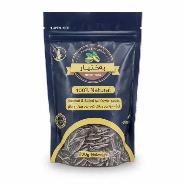Bakhtyar brand pouch of roasted and salted sunflower seeds