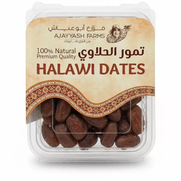 Pack of Ajyash Farms Halawi Dates with branded label