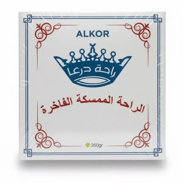 Packaged box of Alkor Syrian elastic candy front view