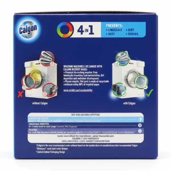 Back of Calgon Power Tabs box showing 4-in-1 protection and benefits