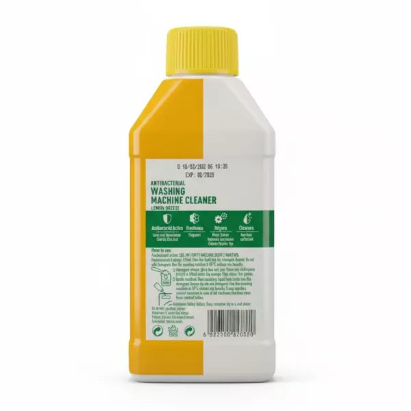 Back label of Dettol washing machine cleaner with usage instructions