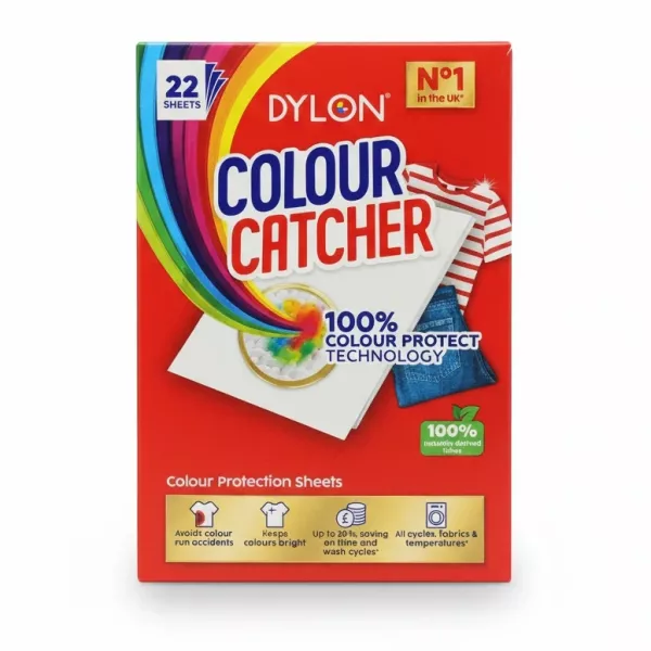Dylon Colour Catcher box showing 22 sheets and colour protection technology