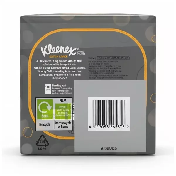 Kleenex Extra Large tissue 2 pack back packaging with barcode