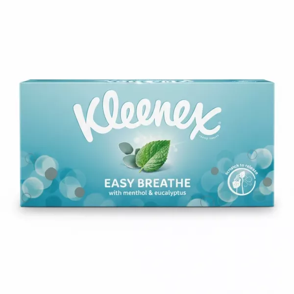 Kleenex Easy Breathe tissue box with menthol and eucalyptus