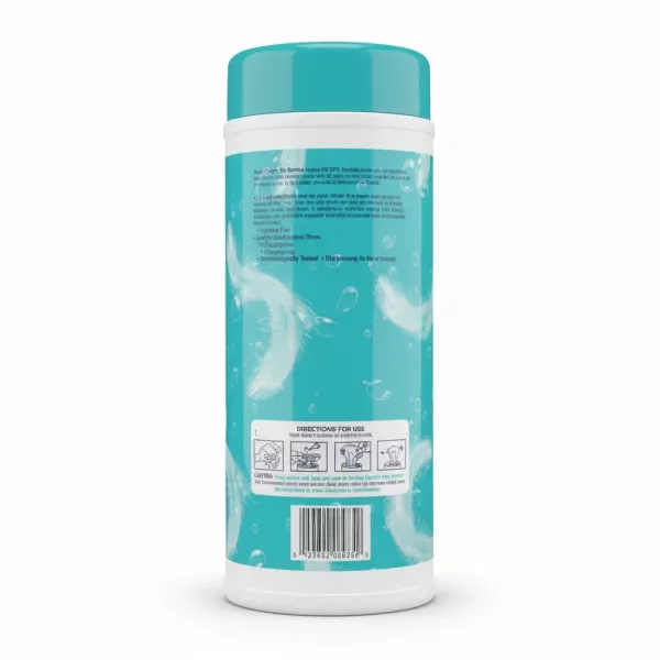 Wet Ones Gentle Antibacterial Hand Wipes container back with usage instructions