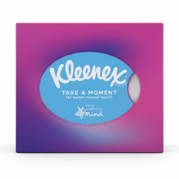Kleenex Take A Moment purple and pink gradient tissue box front view