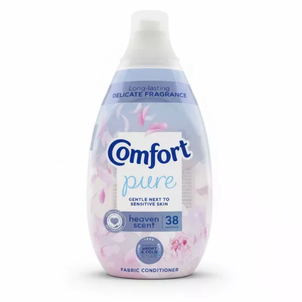 Bottle of Comfort Pure Heaven Scent fabric conditioner with floral design