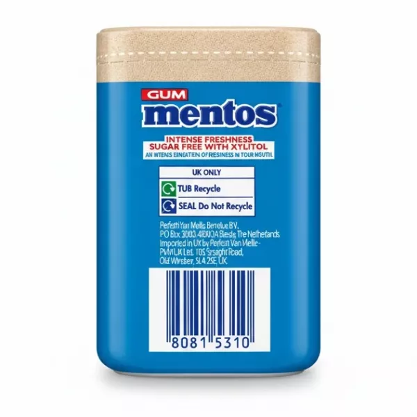 Mentos Pure Fresh Gum barcode and recycling info