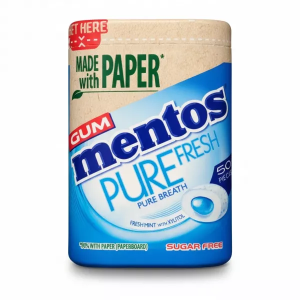 Mentos Pure Fresh fresh mint sugar free gum in paperboard container