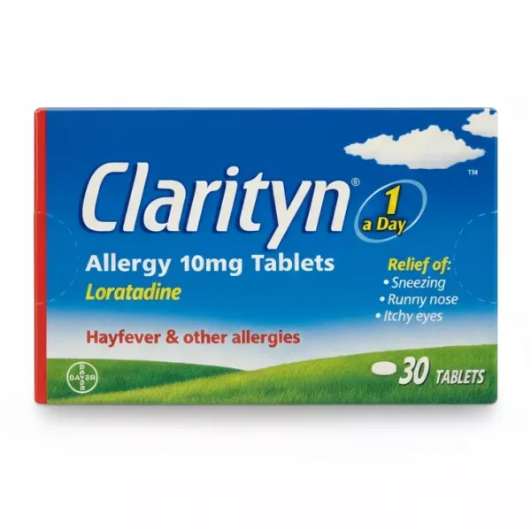 Clarityn Allergy 10mg Tablets box front with details on relief