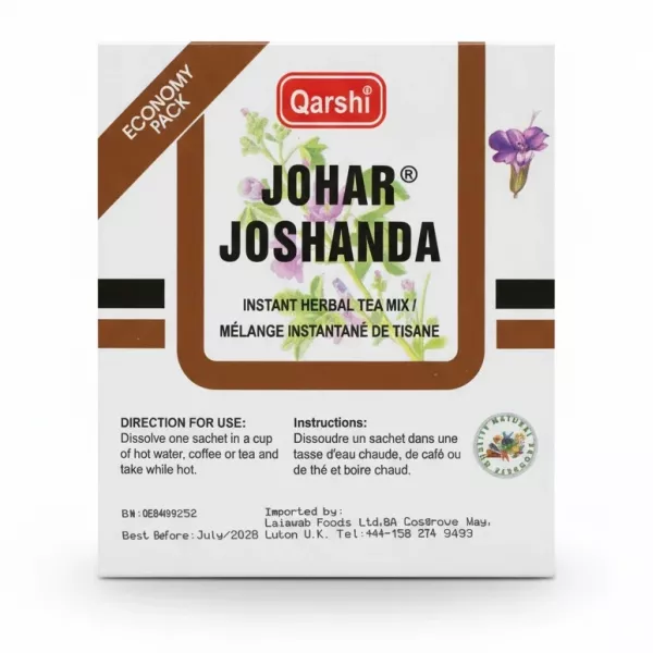 Box of Qarshi Johar Joshanda instant herbal tea mix sachets