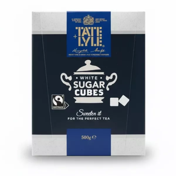 Box of Tate & Lyle White Sugar Cubes 500g front packaging