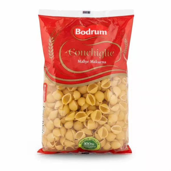 Bodrum Conchiglie pasta in red and clear packaging