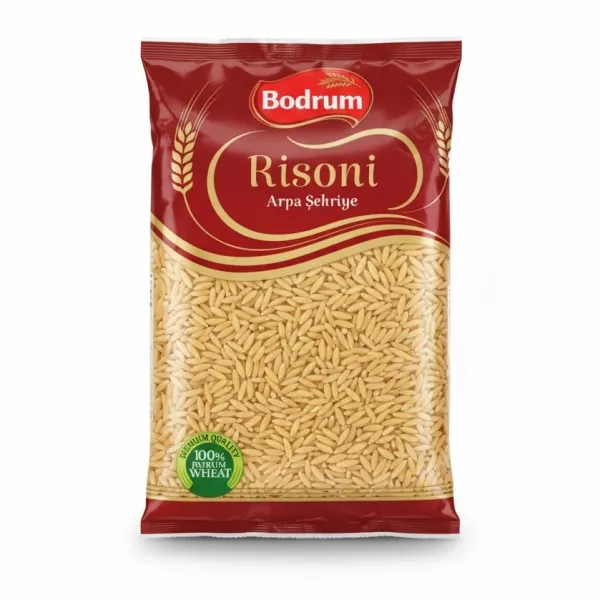 Front packaging of Bodrum Risoni pasta showing rice-shaped pasta grains