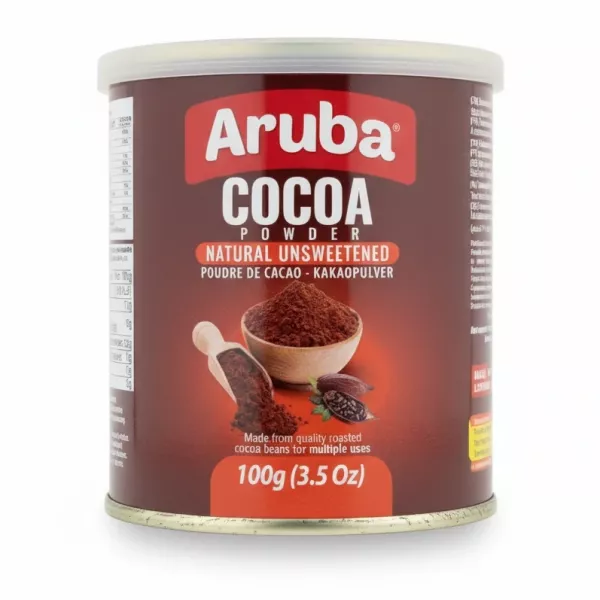 Aruba natural unsweetened cocoa powder 100g tin showing front label