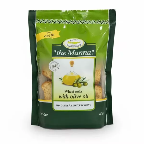 Pack of Tsatsaronakis wheat rusks with olive oil in green packaging