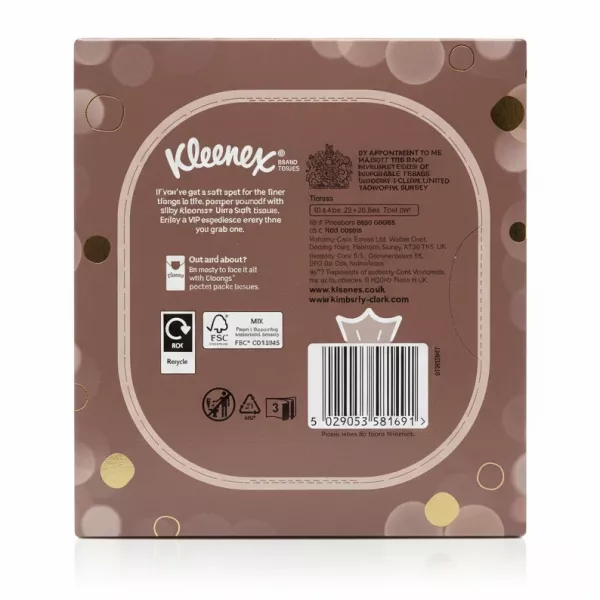 Kleenex Ultra Soft Extra Large tissues box back with barcode and info