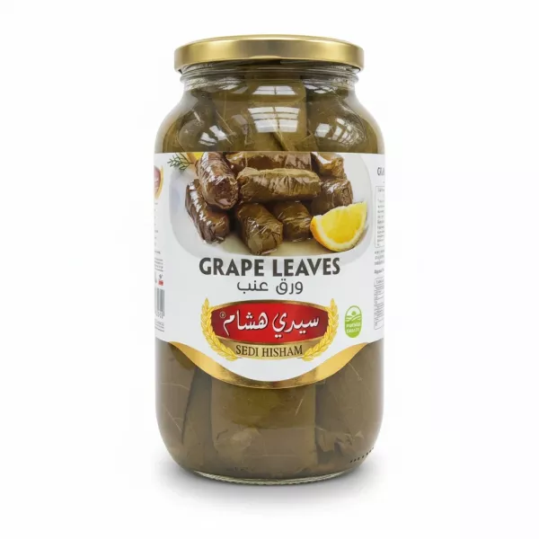 Jar of Sedi Hisham grape leaves in brine