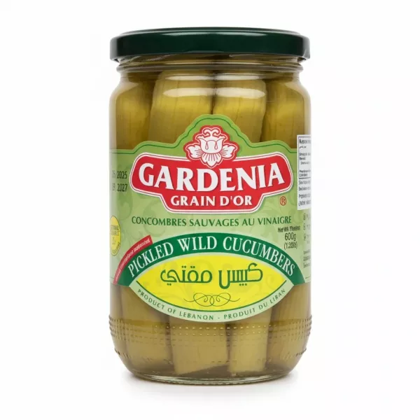 Glass jar of Gardenia pickled wild cucumbers