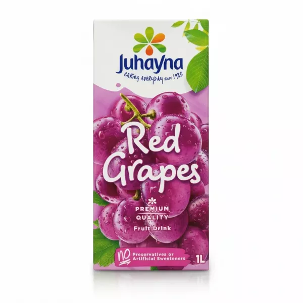 Front view of Juhayna Red Grapes Fruit Drink 1L carton